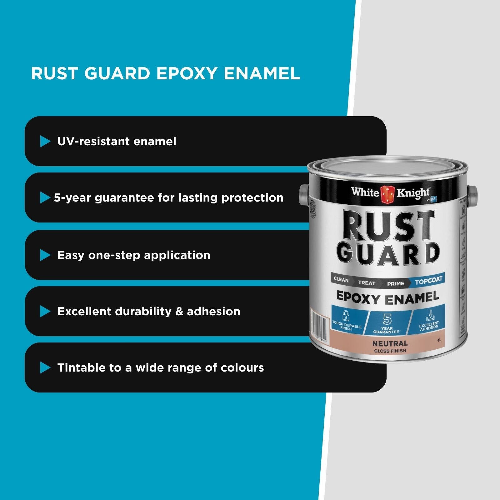 White Knight Rust Guard Neutral Gloss Solvent Based Epoxy Enamel Paint 4L
