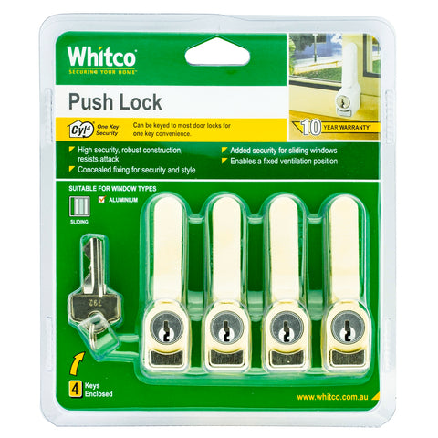 Whitco 4 Pack Sliding Window Push Lock - Primrose Zinc Diecast