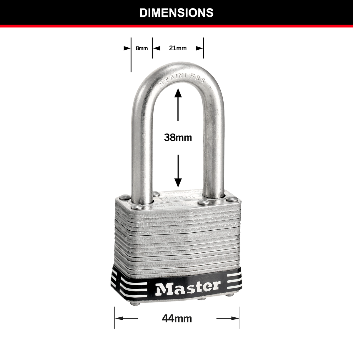 Master Lock 44mm Laminated Stainless Steel Padlock with Pin Cylinder