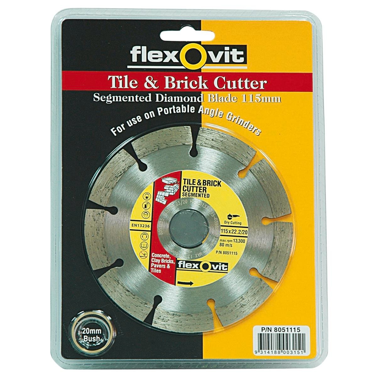 Flexovit Segmented Diamond Grinder Blade 115 x 22.2/20mm Tile & Brick Cutting