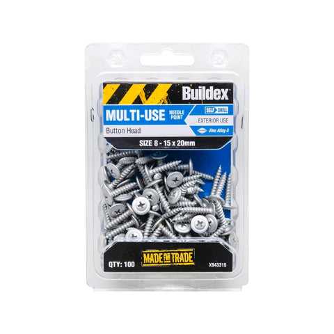 Buildex Button Head Needle Point Screws 8 15 x 20mm 100 Pack Galvanised - SuperSaverAU - view 1