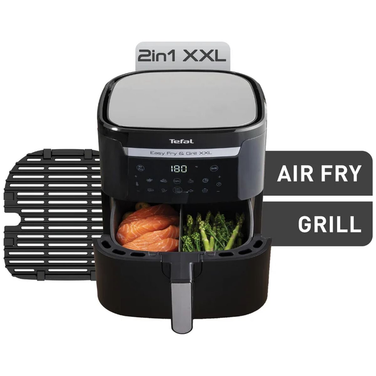 Tefal Easy Fry and Grill 2 in 1 XXL Air Fryer - FlexCook Divider, Smokeless Grill, Black - EY8018