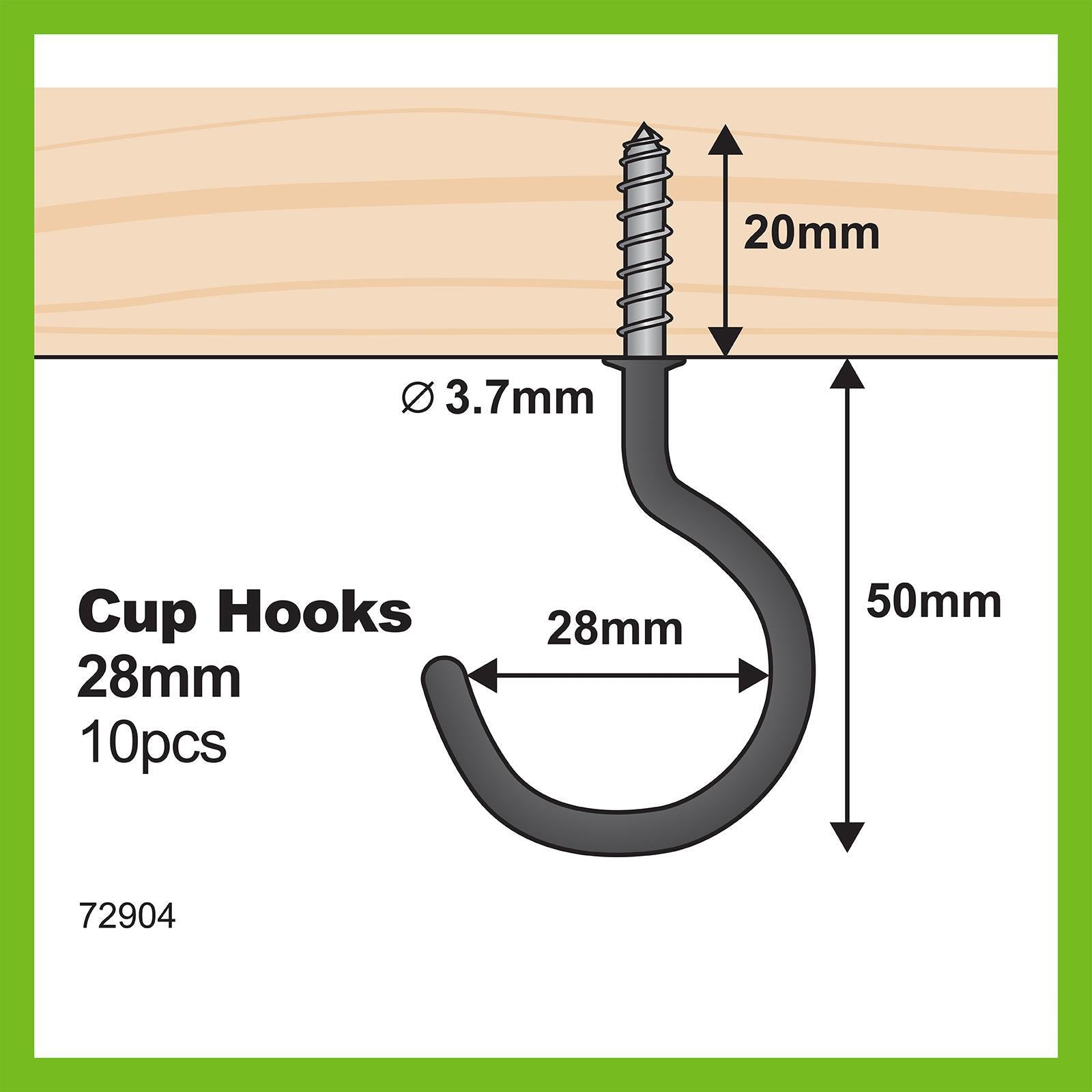Everhang 28mm Black Powder Coated Steel Cup Hook 10 Pack