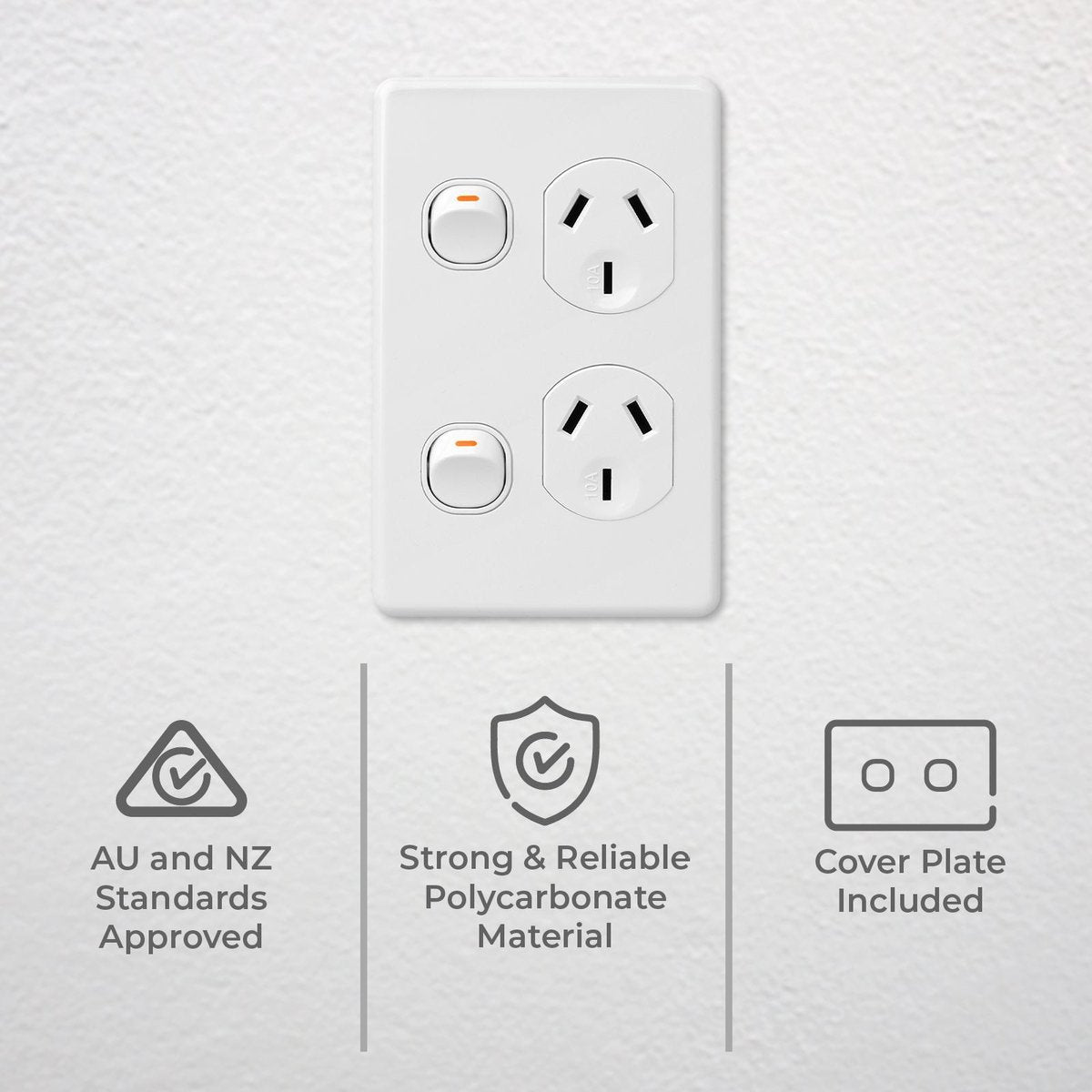 DETA X6 Double Vertical Power Point White Polycarbonate 10A 250V