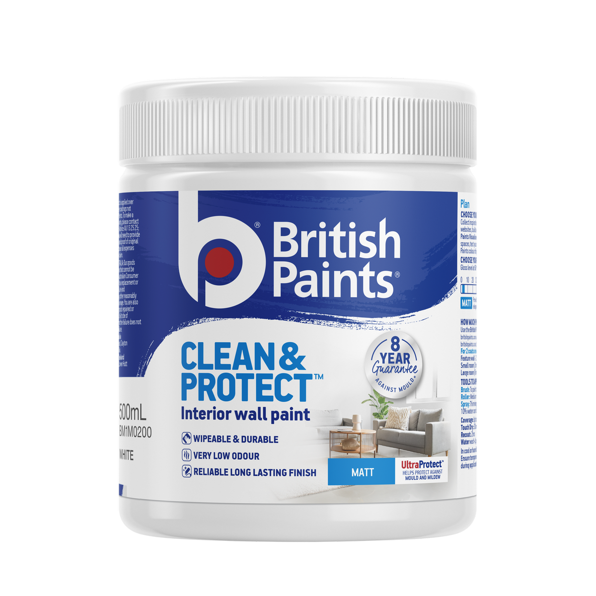 British Paints White Matt Clean & Protect Interior Paint 500ml