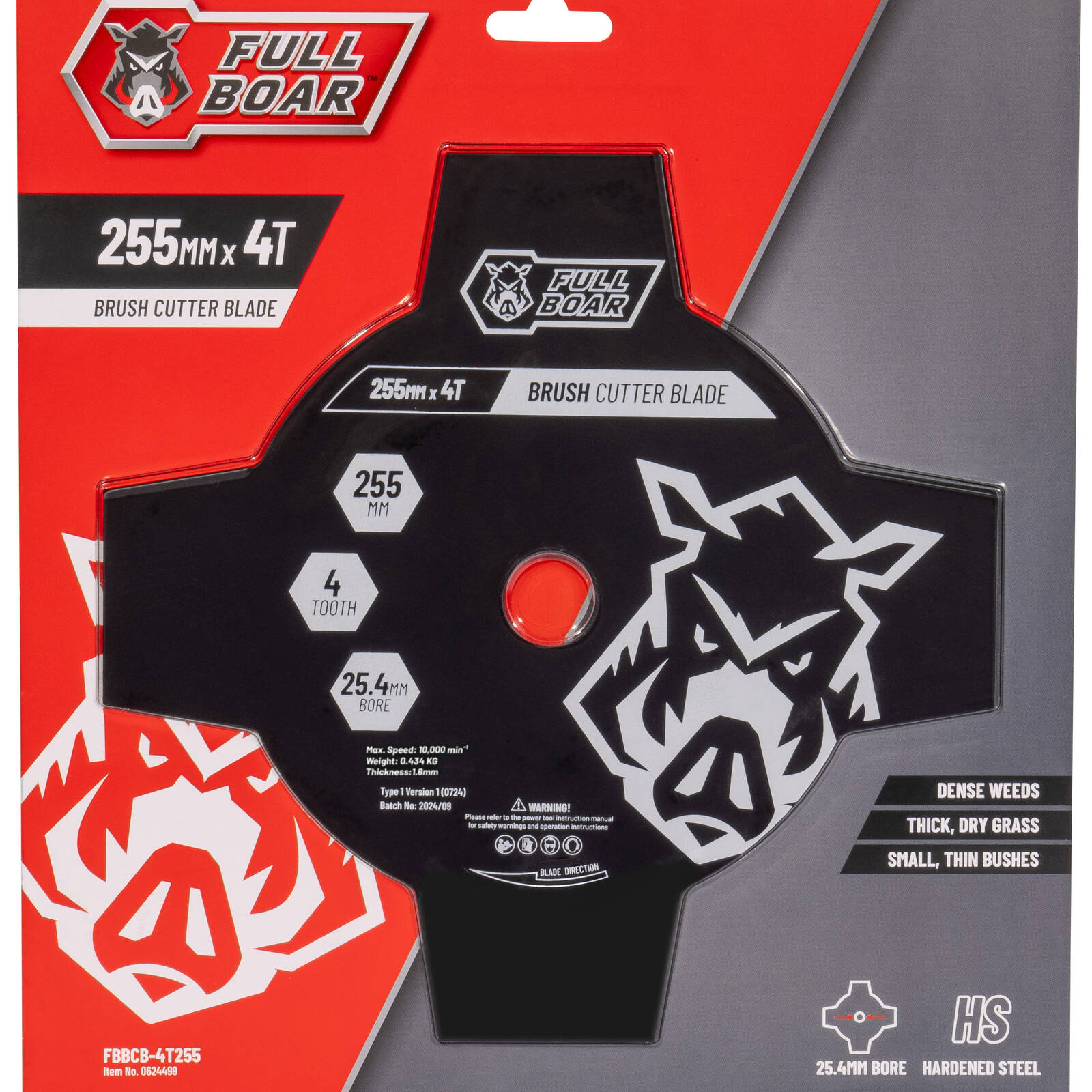 Full Boar 255mm x 4T Hardened Steel Brush Cutter Blade