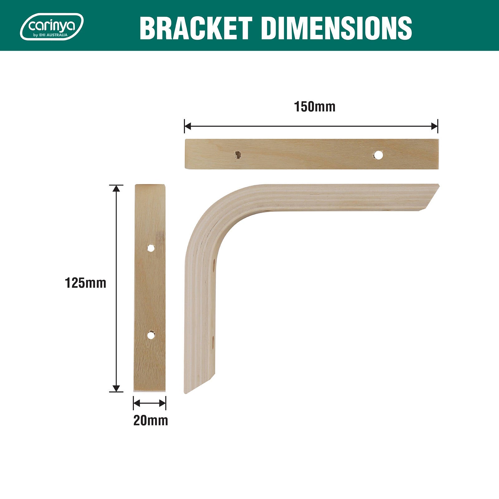 Carinya 150 x 125mm Raw Plywood Angle Bracket 30kg
