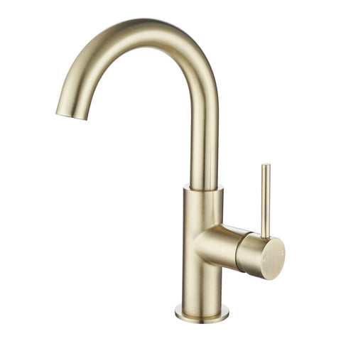 Mondella Resonance 25mm Brushed Brass Swivel Basin Mixer, Pin Lever, Zinc Alloy, 6L/min WELS 5 Star