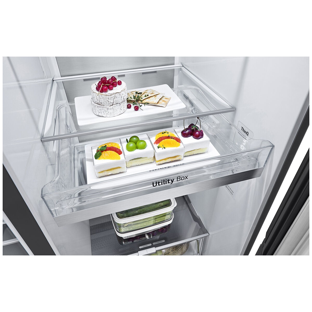 LG 635L Side by Side InstaView Fridge Freezer - Matte Black with Plumbed Ice and Water - GS-V600MBLC