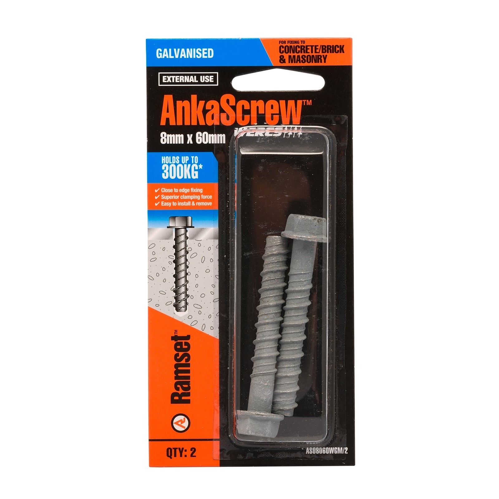 Ramset 8 x 60mm Galvanised AnkaScrew Masonry Anchor - 2 Pack