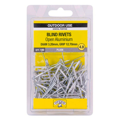 Otter 3.2 x 12.7mm Open Aluminium Blind Rivets 100 Pack