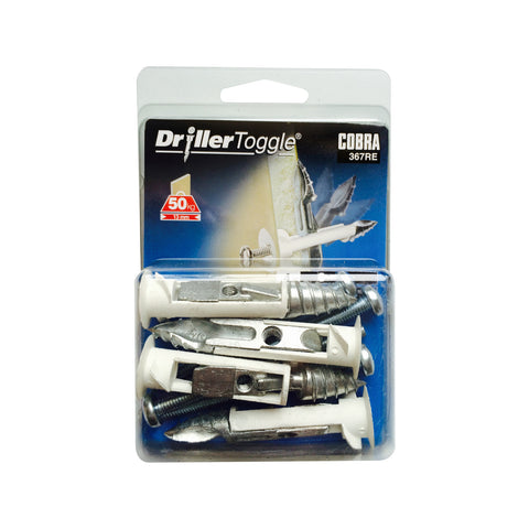 Cobra 6 x 75mm Driller Toggle Anchor Screws Steel 4 Pack