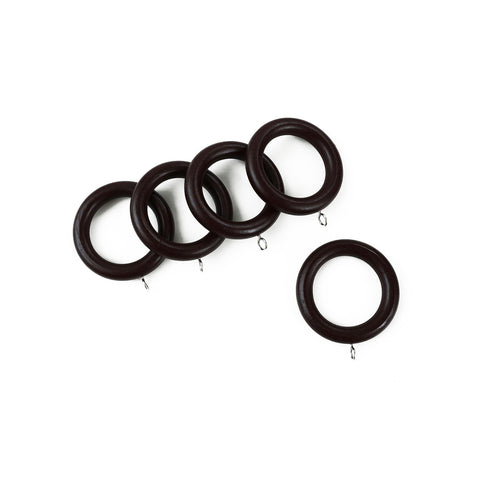 Windoware Walnut Timber Curtain Wood Pole Rings - 5 Pack