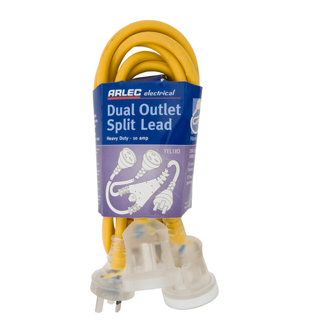 Arlec 1.8m Heavy Duty Dual Output Split Extension Lead, 240V Yellow
