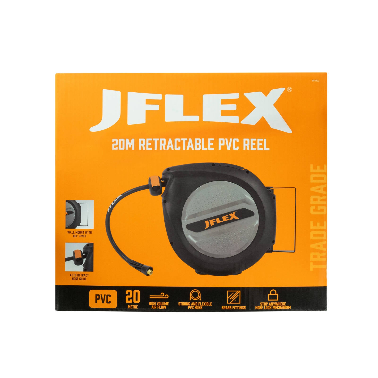 JFLEX 20m Retractable PVC Air Hose Reel, Wall-Mountable