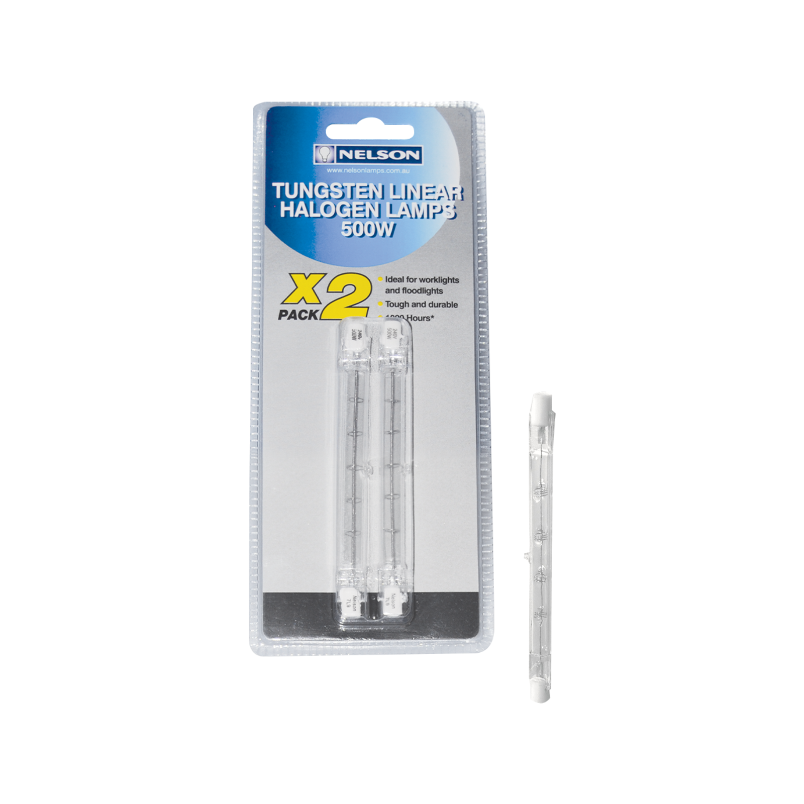 Nelson R75 500W Halogen Clear Linear Lamp 9500lm - 2 Pack MQ05DP