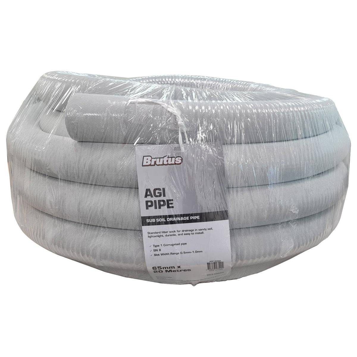 Brutus 65mm x 20m Slotted and Socked Agi Pipe Corrugated Perforated