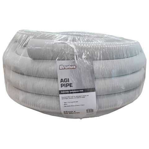 Brutus 65mm x 20m Slotted and Socked Agi Pipe Corrugated Perforated
