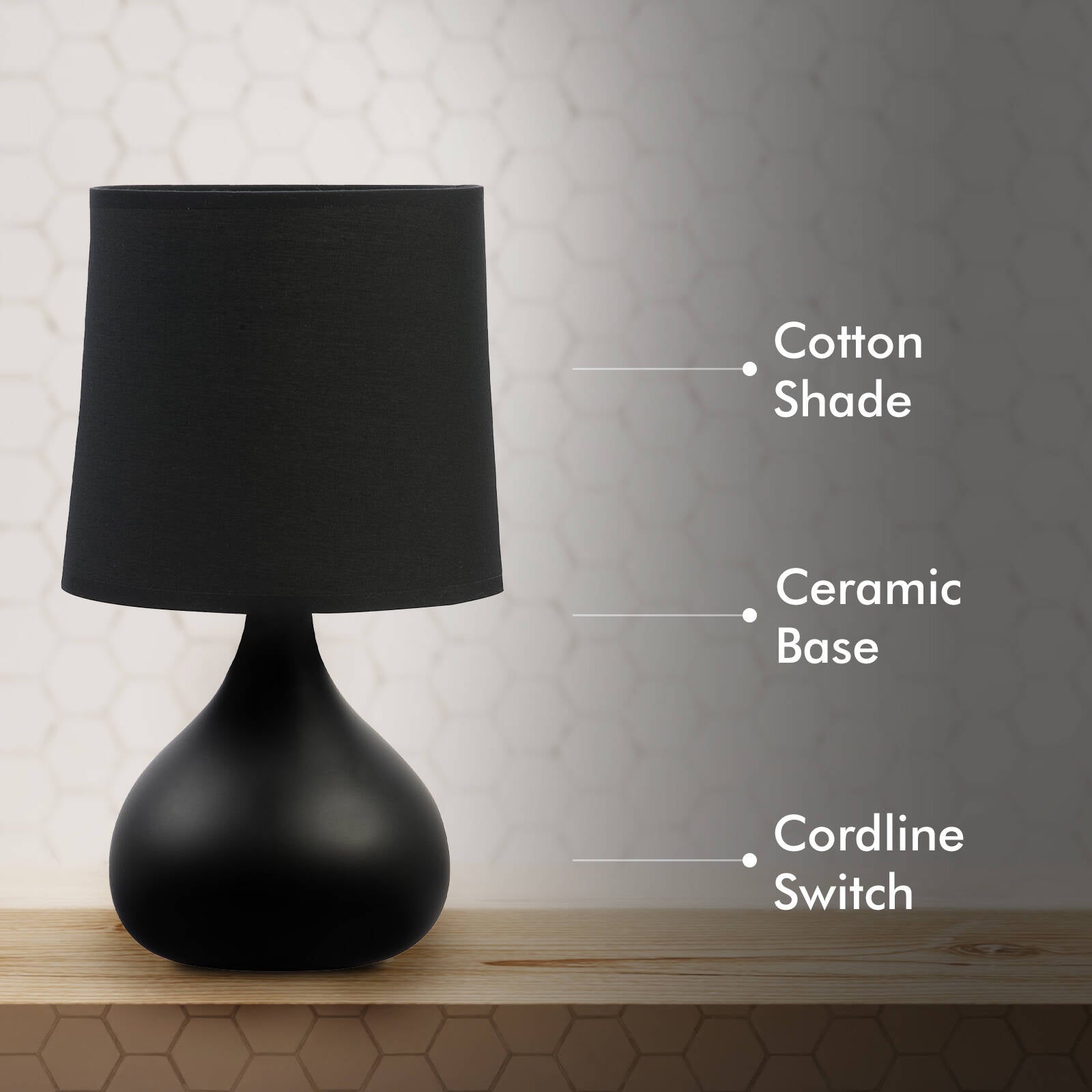 Verve Design Black Ceramic Dala Table Lamp - 40W E14 Drum Shade