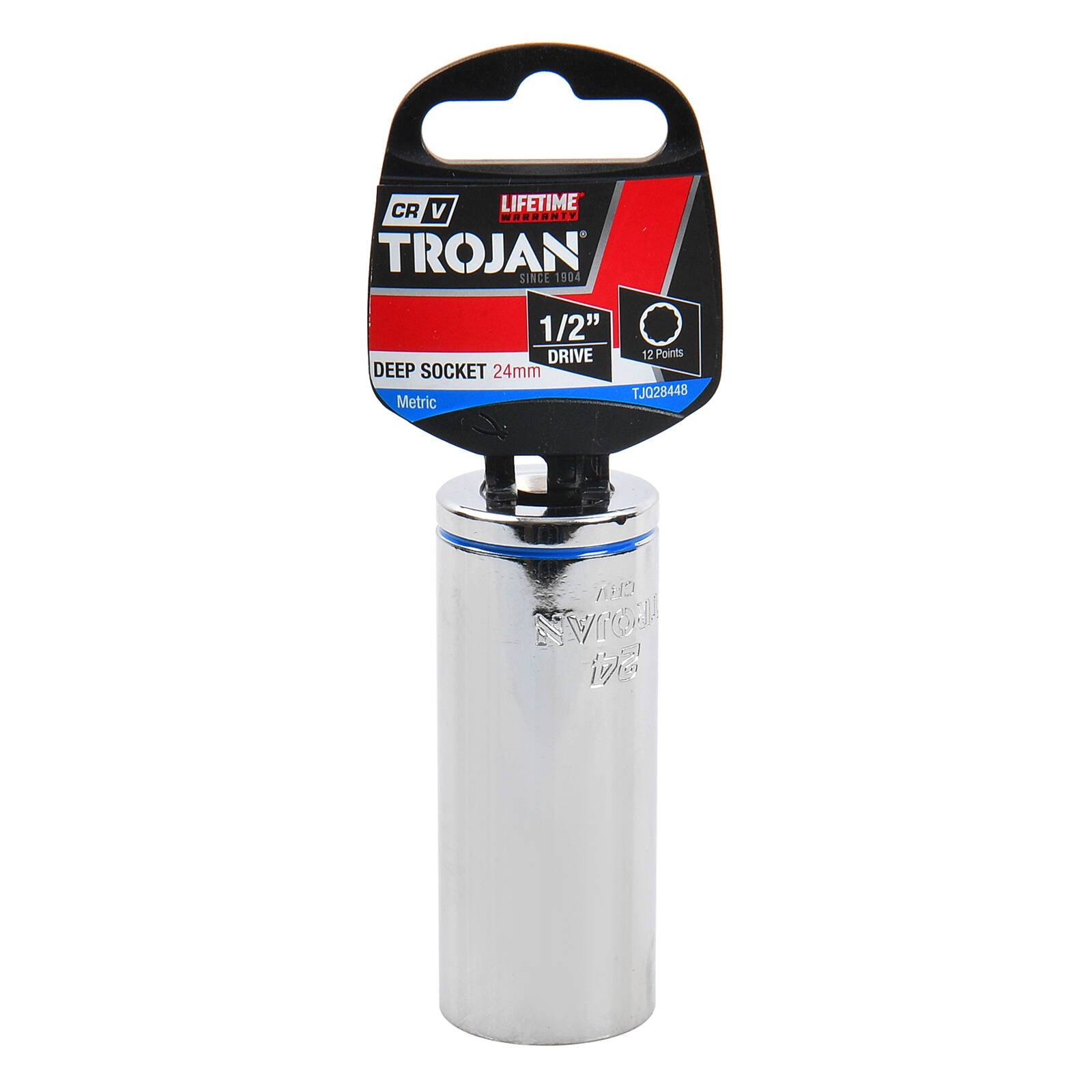 Trojan 24mm Deep Socket 1/2" Drive Chrome Vanadium 12 Point