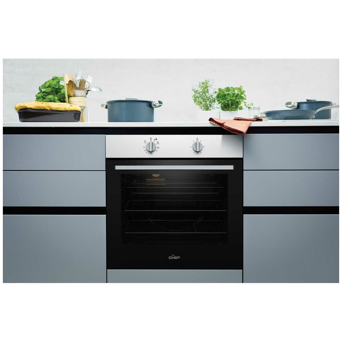 Chef 60cm 3 Function Electric Built-In Oven - 80L, 10A Plug and Lead, White Finish - CVE612WB