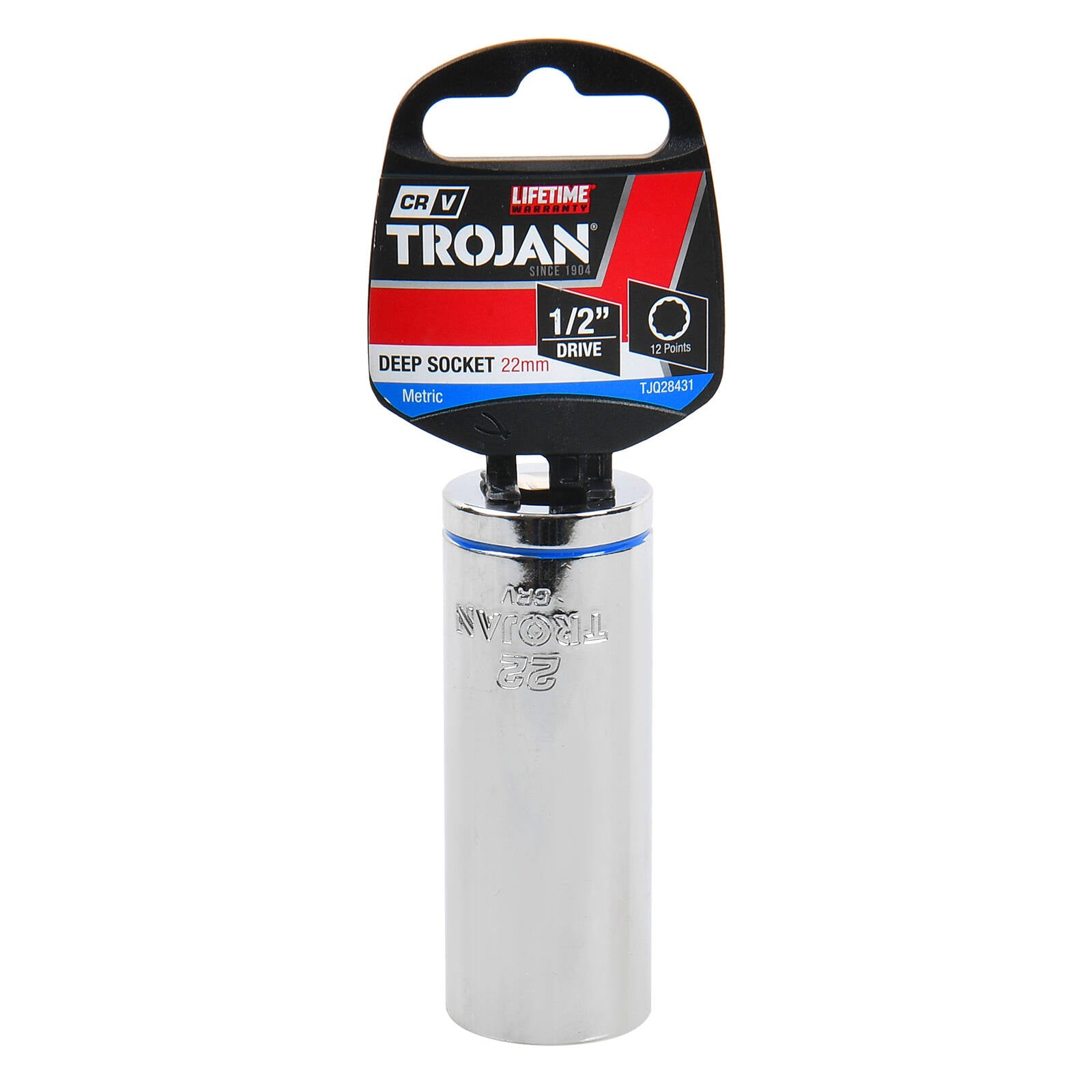 Trojan 22mm Deep Socket 1/2" Drive Chrome Vanadium 12 Point