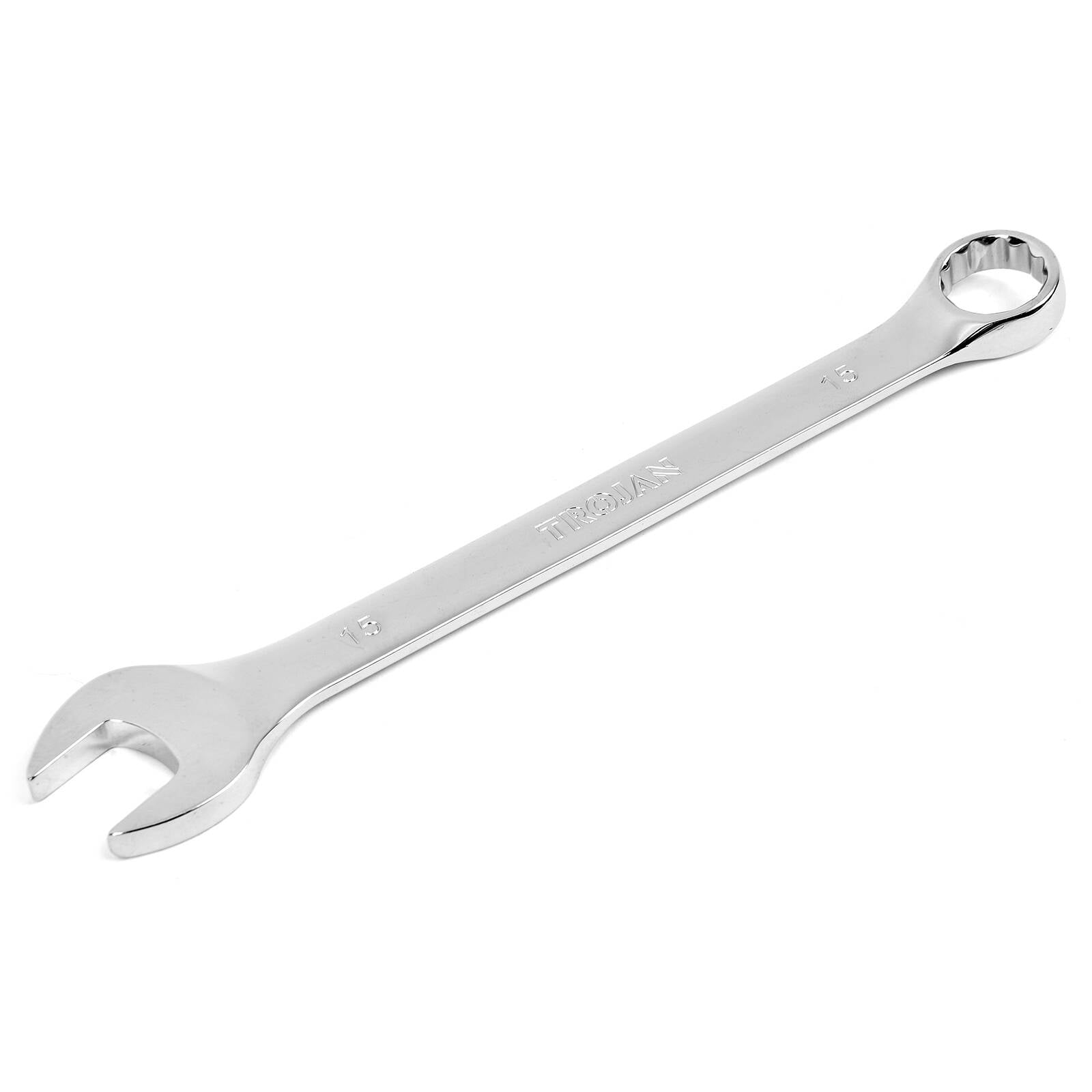 Trojan 15mm Combination Spanner Chrome Vanadium 12 Point Ring & Open End