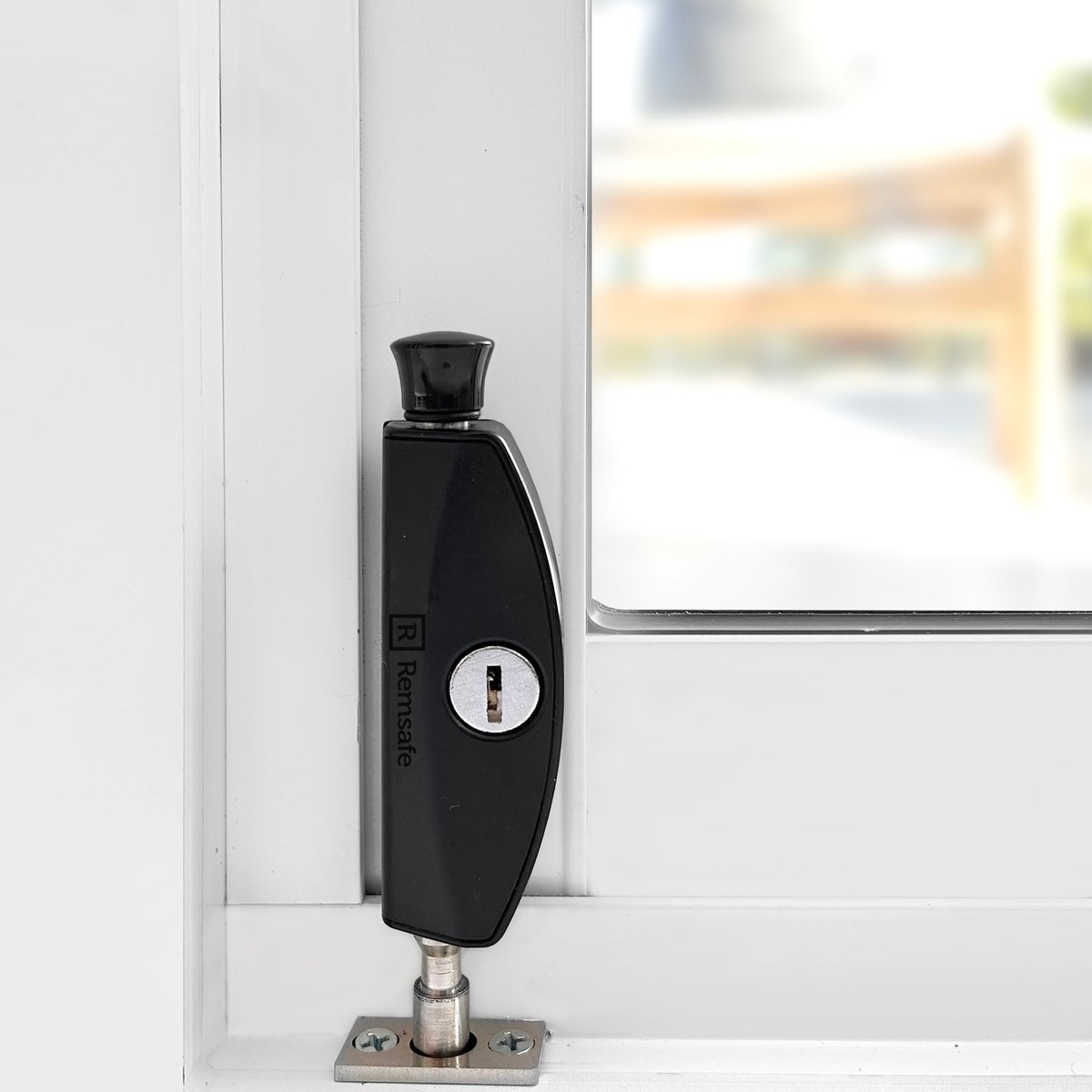 Remsafe Black Window & Door Patio Bolt - Lockable, Black Powdercoat Steel