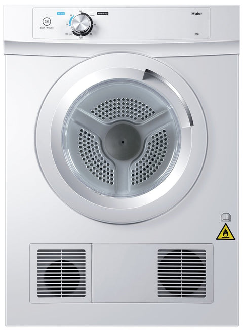 Haier 6kg Vented Dryer - Sensor Drying, Reverse Tumble, Stacking Kit Included, White - HDV60A1