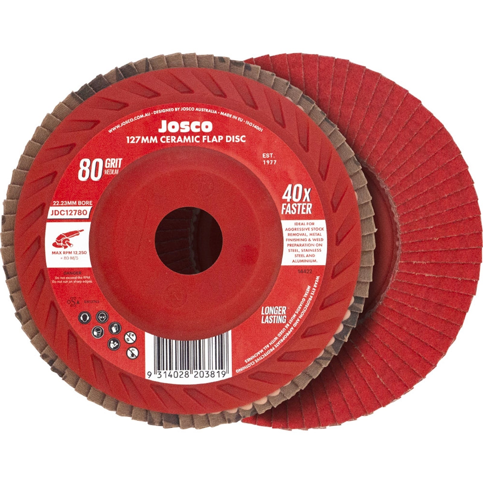 Josco 127mm 80 Grit Ceramic Flap Disc for Weld Removal & Finishing