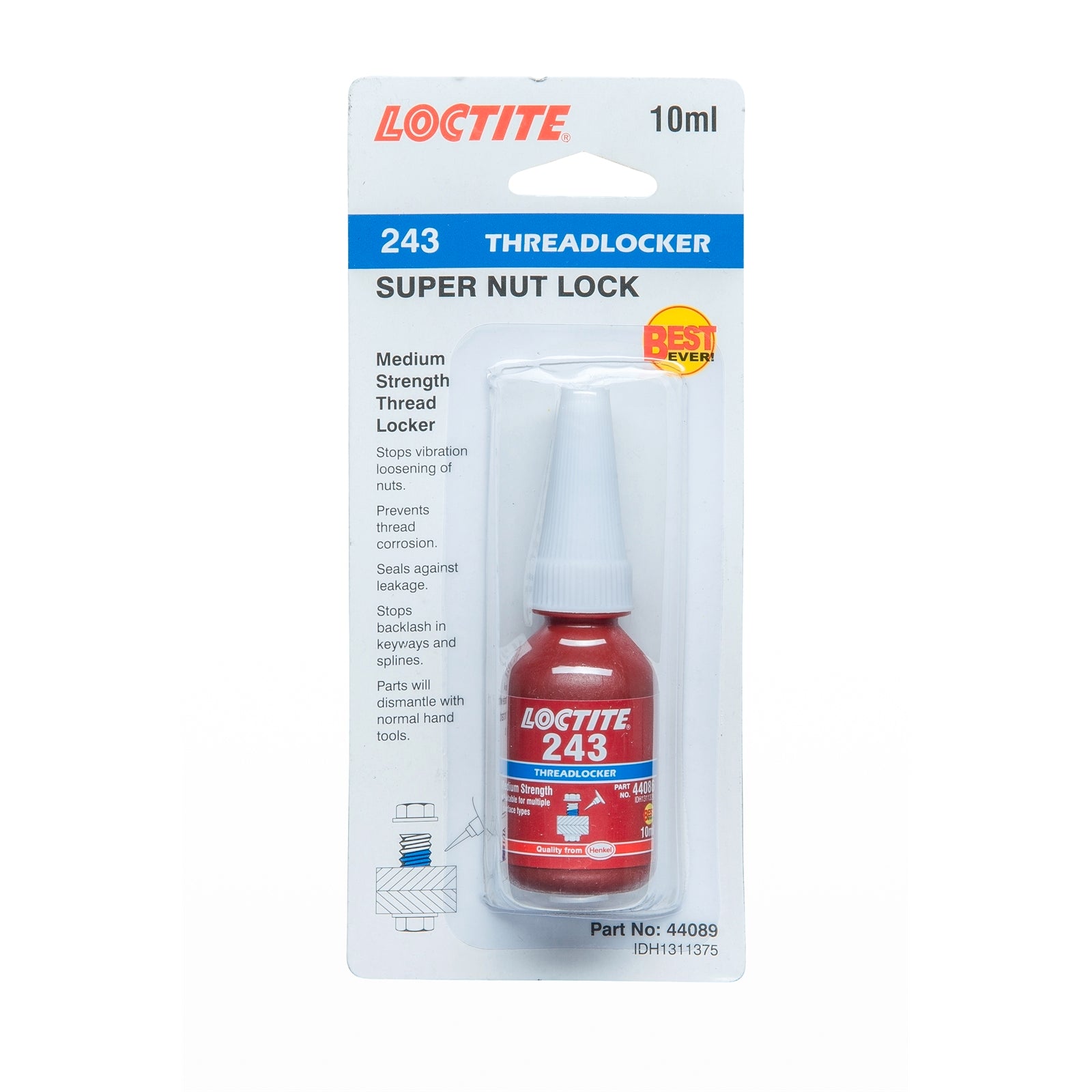 Loctite 243 Medium Strength Blue Threadlocker 10ml