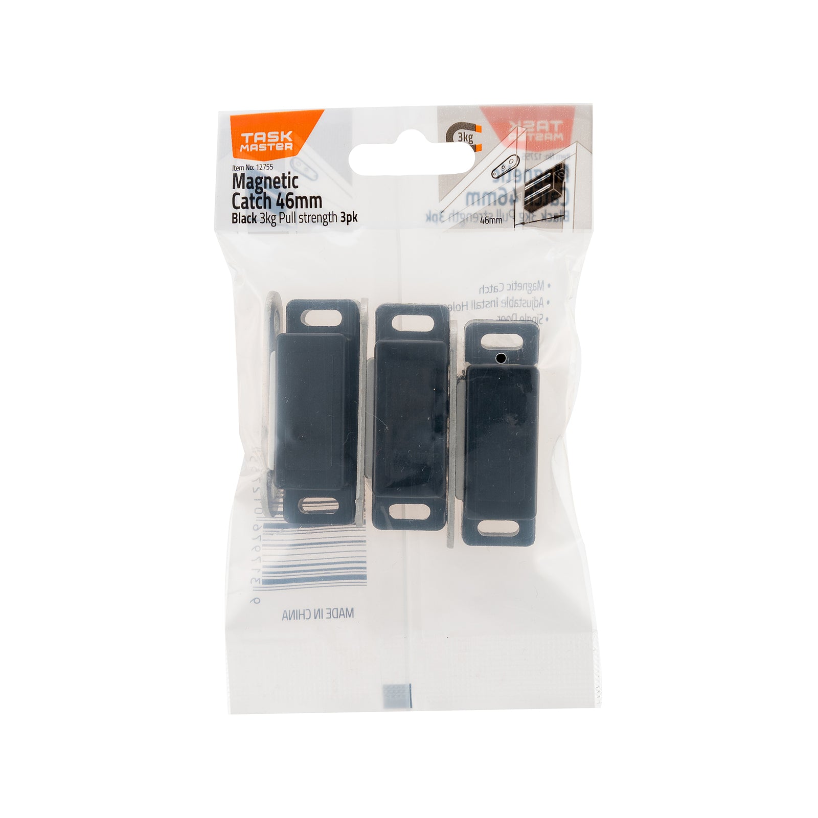 Taskmaster 46mm Black Magnetic Door Catch Plastic 3 Pack
