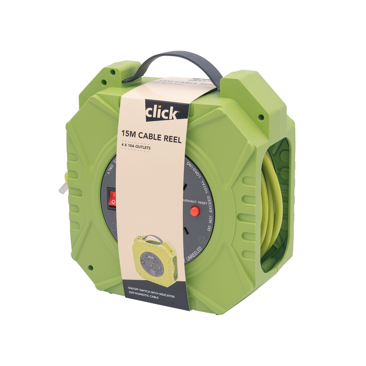 Click 15m Domestic 4 Outlet Cable Reel - Green and Grey - Safety Features - SuperSaverAU - view 4