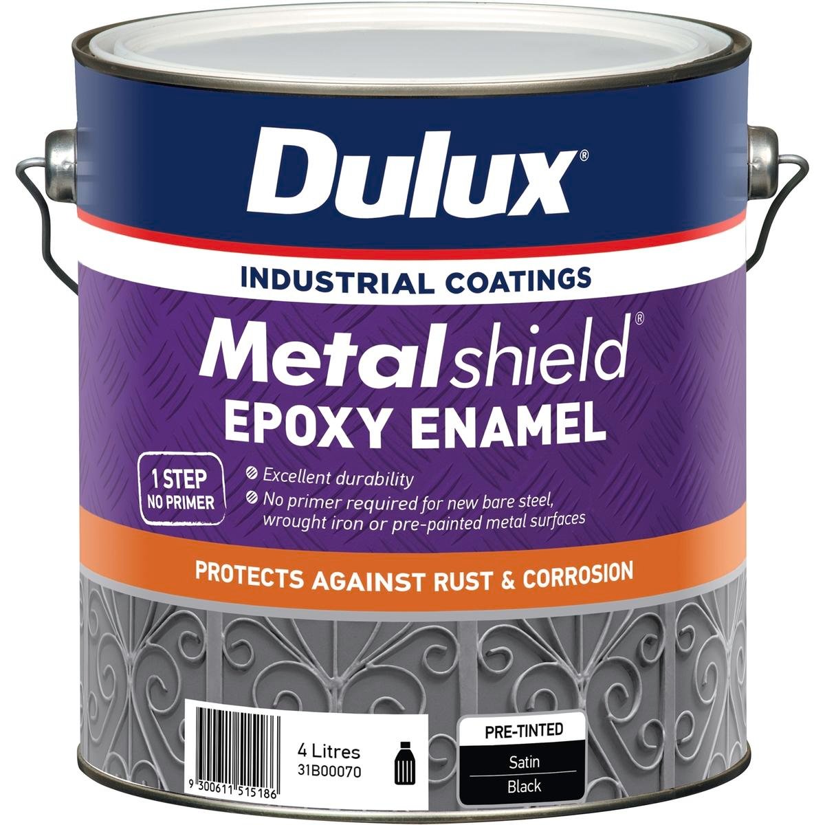 Dulux Metalshield Epoxy Enamel Satin Paint 4L Black - UV & Splatter Resistant Metal Topcoat
