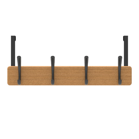 MODE 450 x 70 x 45mm Bamboo Board 4 Black Hooks Over Door Hanger