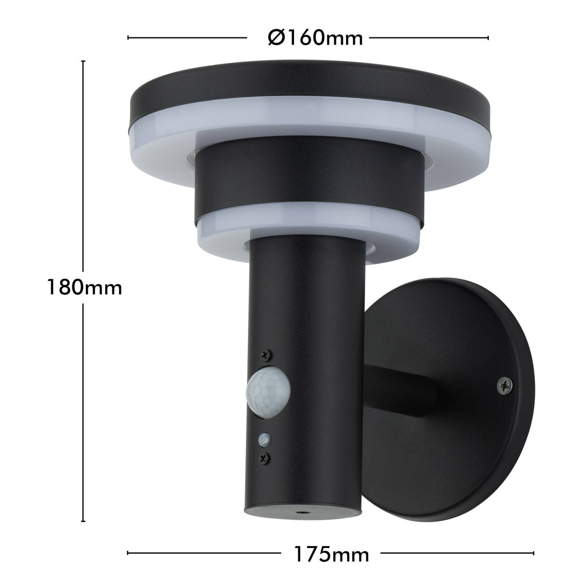 Arlec 18.2cm Black 400lm Solar LED Wall Light with Motion Sensor, Weather Resistant Outdoor LVS19W