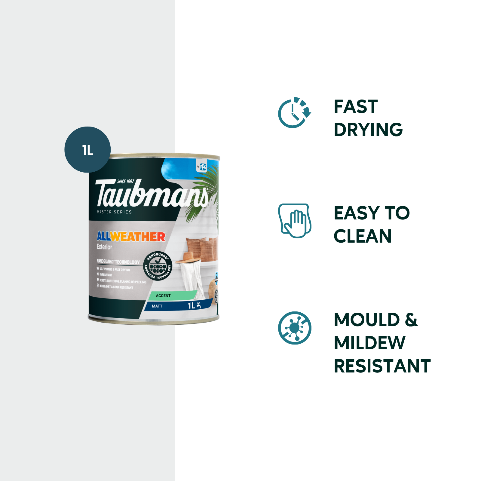 Taubmans 1L Accent Matt All Weather Exterior Paint Water Based UV Resistant
