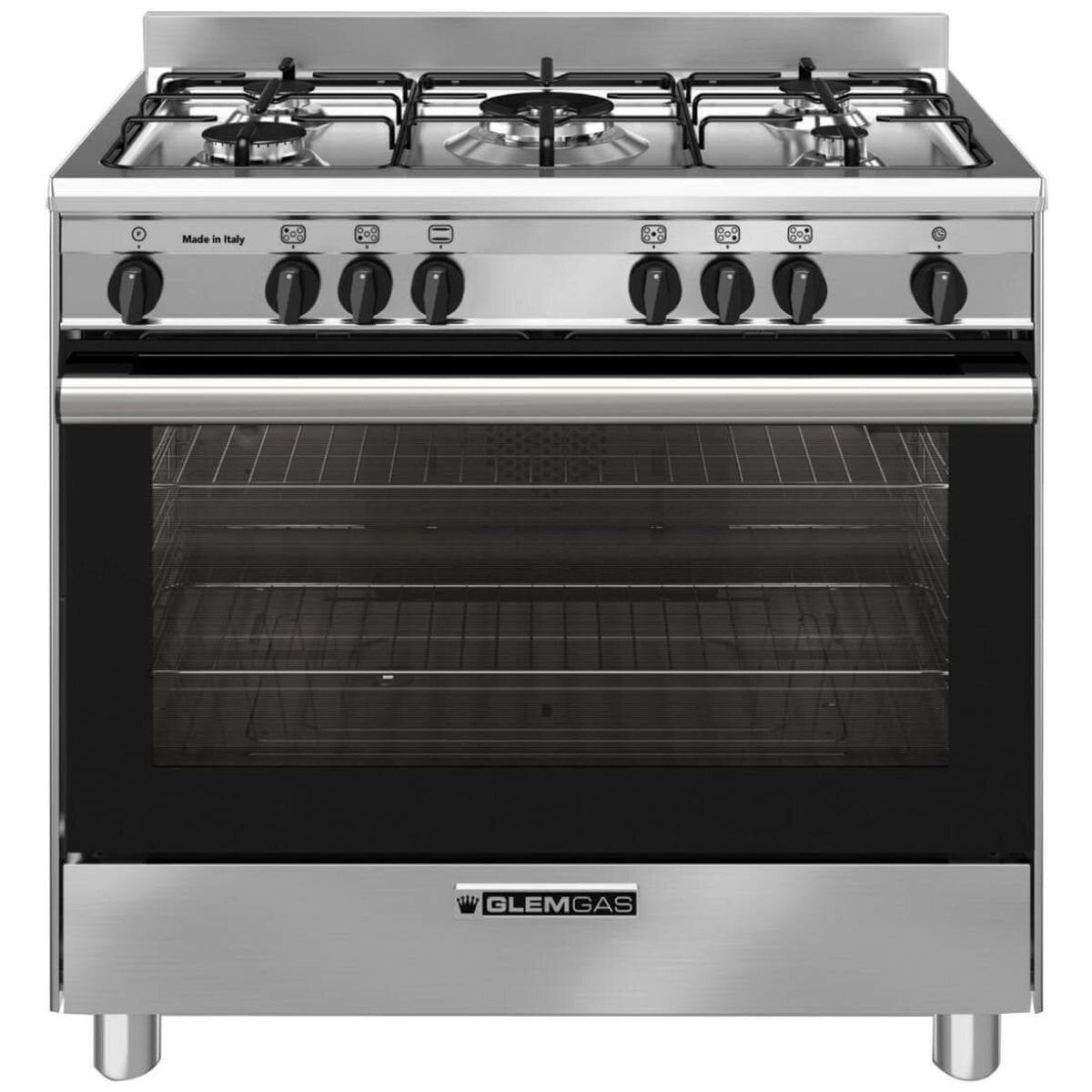 Glem Gas 90cm Gas Oven and Cooktop Freestanding Cooker 140L - Electric Grill, Wok Burner - GB965GG