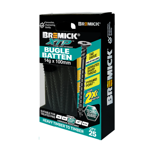Bremick XTP 14g x 100mm Black T40 Technoguard Bugle Batten Screws - 25 Pack