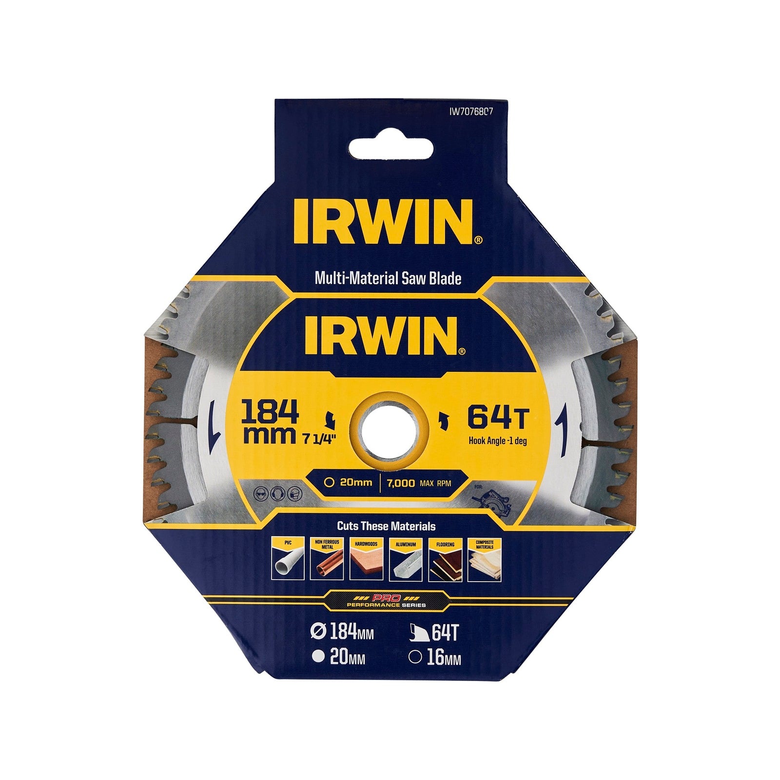 IRWIN 184mm 64T Marathon Pro Multi Material Circular Saw Blade - 16mm Bush