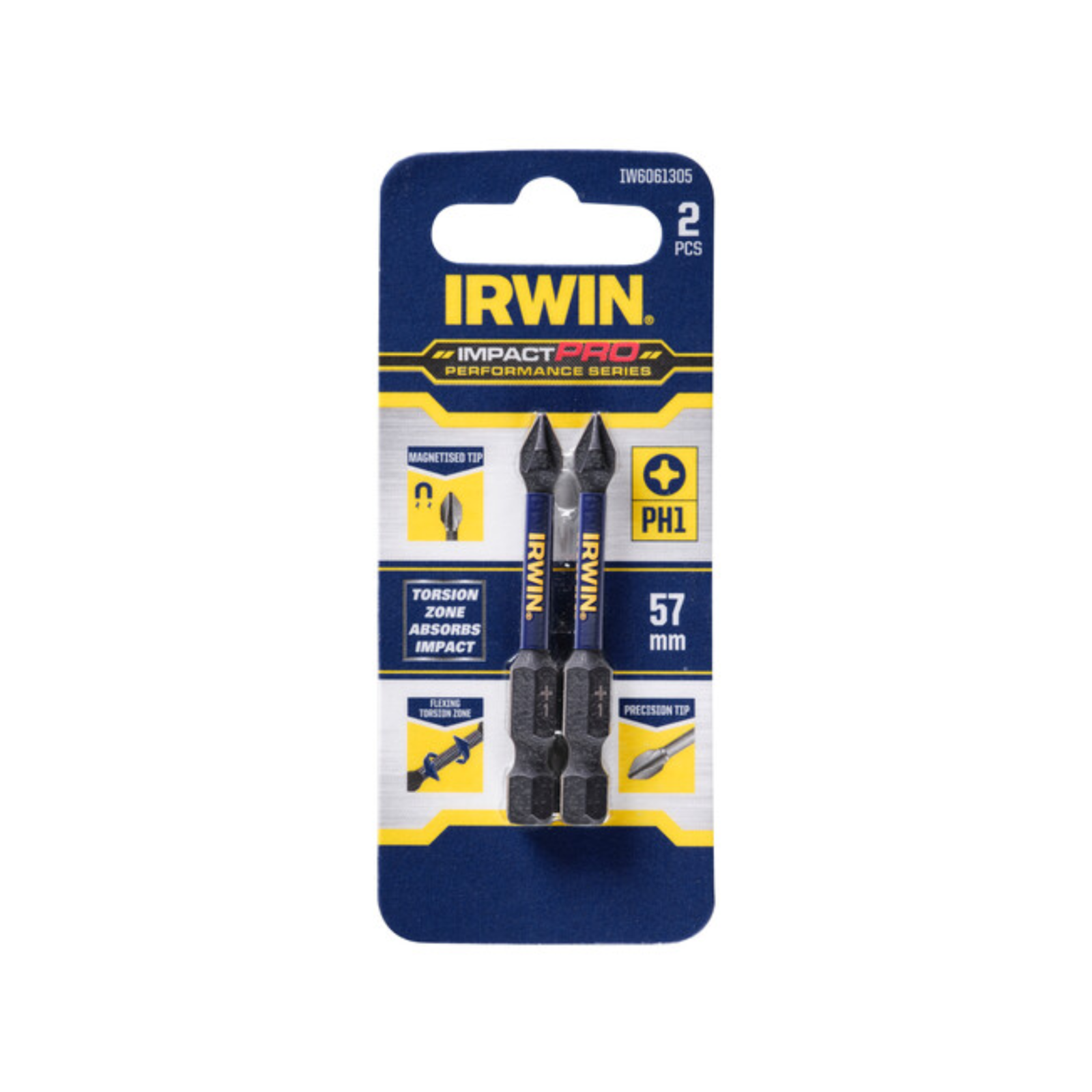 Irwin Impact Pro Performance 57mm PH1 Screwdriver Bit 2 Pack