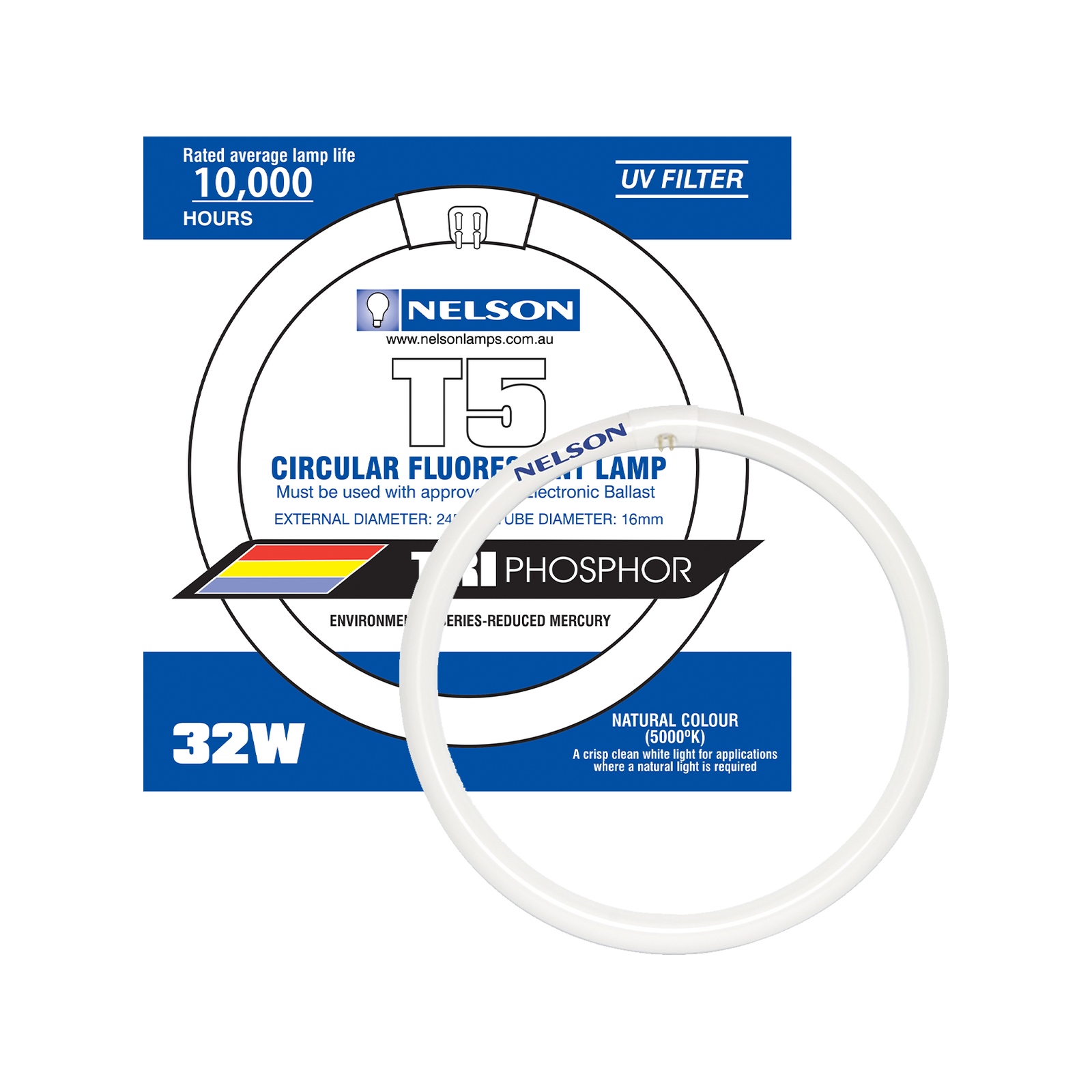 Nelson 32W 245mm Natural White T5 Tri-Phosphor Circular Fluorescent Tube M5R32NC