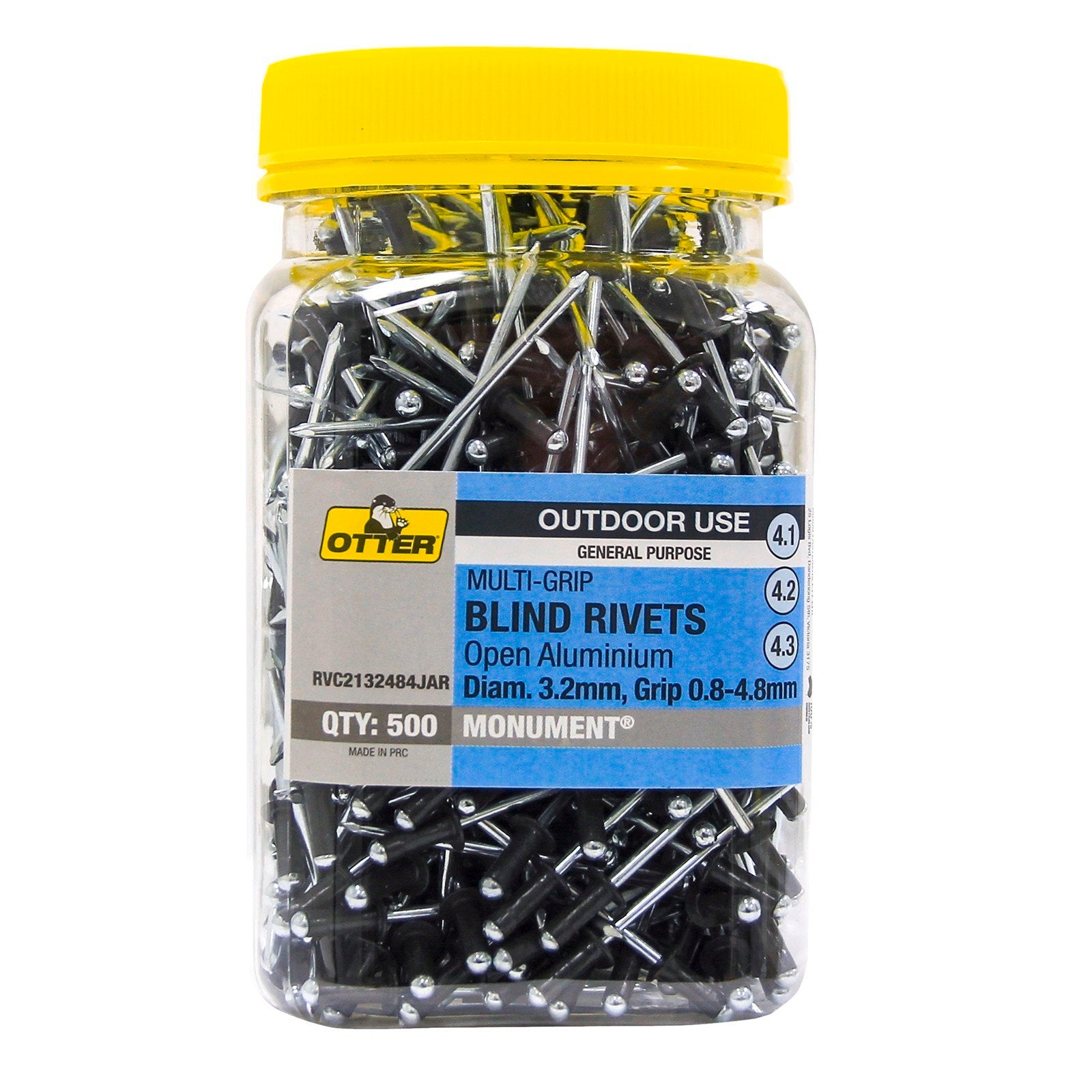 Otter 3.2 x 0.8-4.8mm Monument Aluminium Multi-Grip Open Blind Rivets 500 Pack