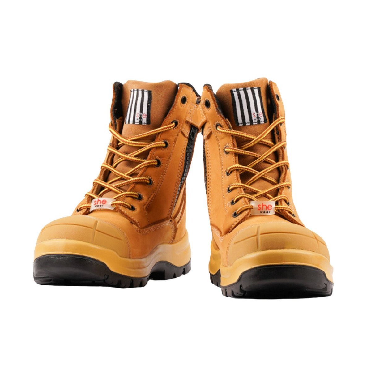 she wear Excels Womens PR Safety Work Boots Size 11 Wheat Nubuck Leather Composite Toe Zip Side Water Resistant