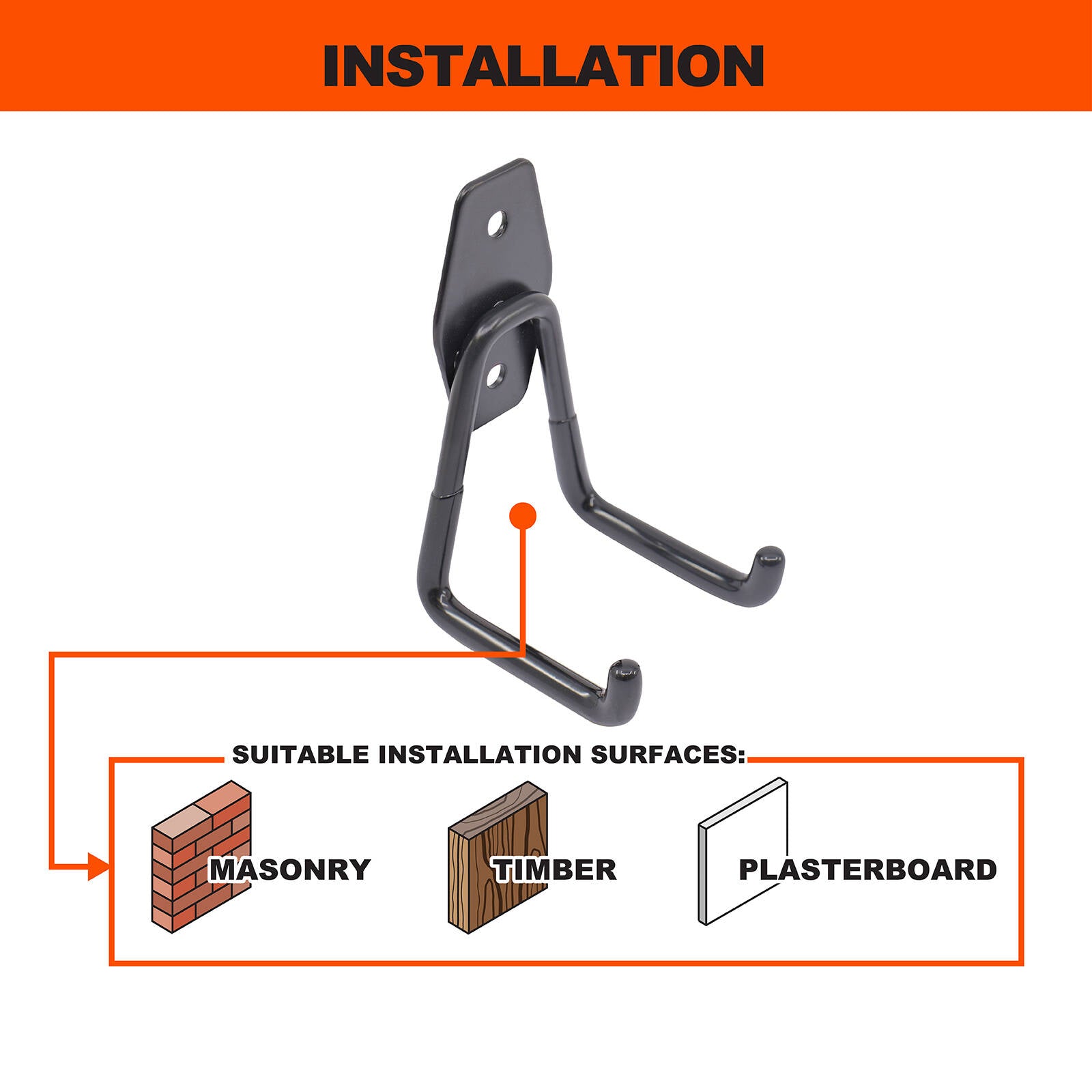 Everhang 45kg Small Garage U Hook Black PVC Coated - 4 Pack