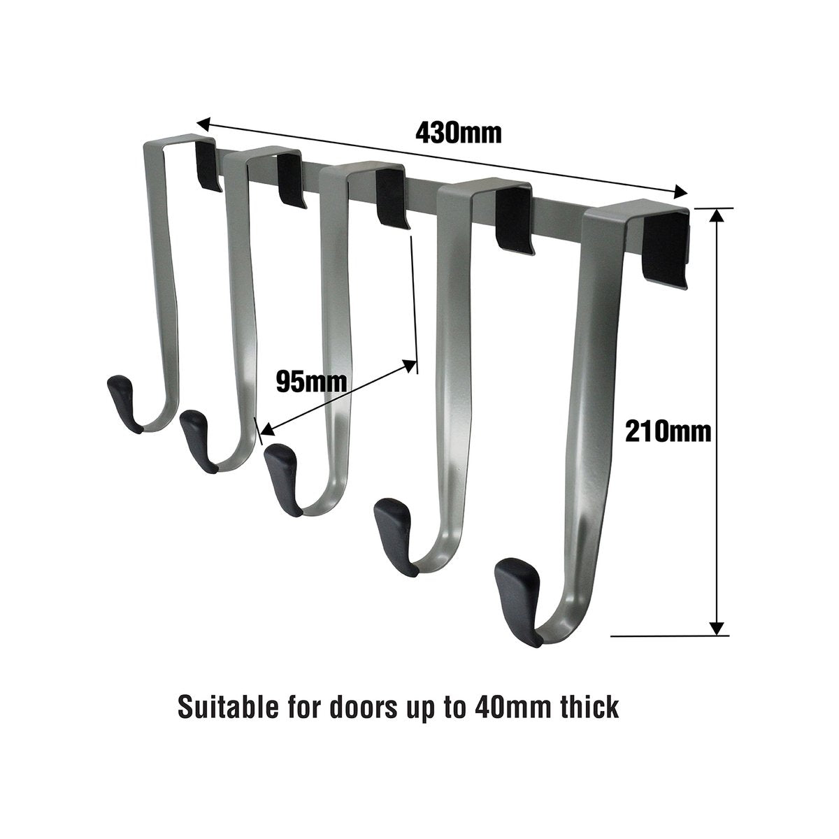 Adoored 5 Hooks Over the Door Hook Rack - 430mm x 210mm - Satin Chrome - SuperSaverAU - view 4