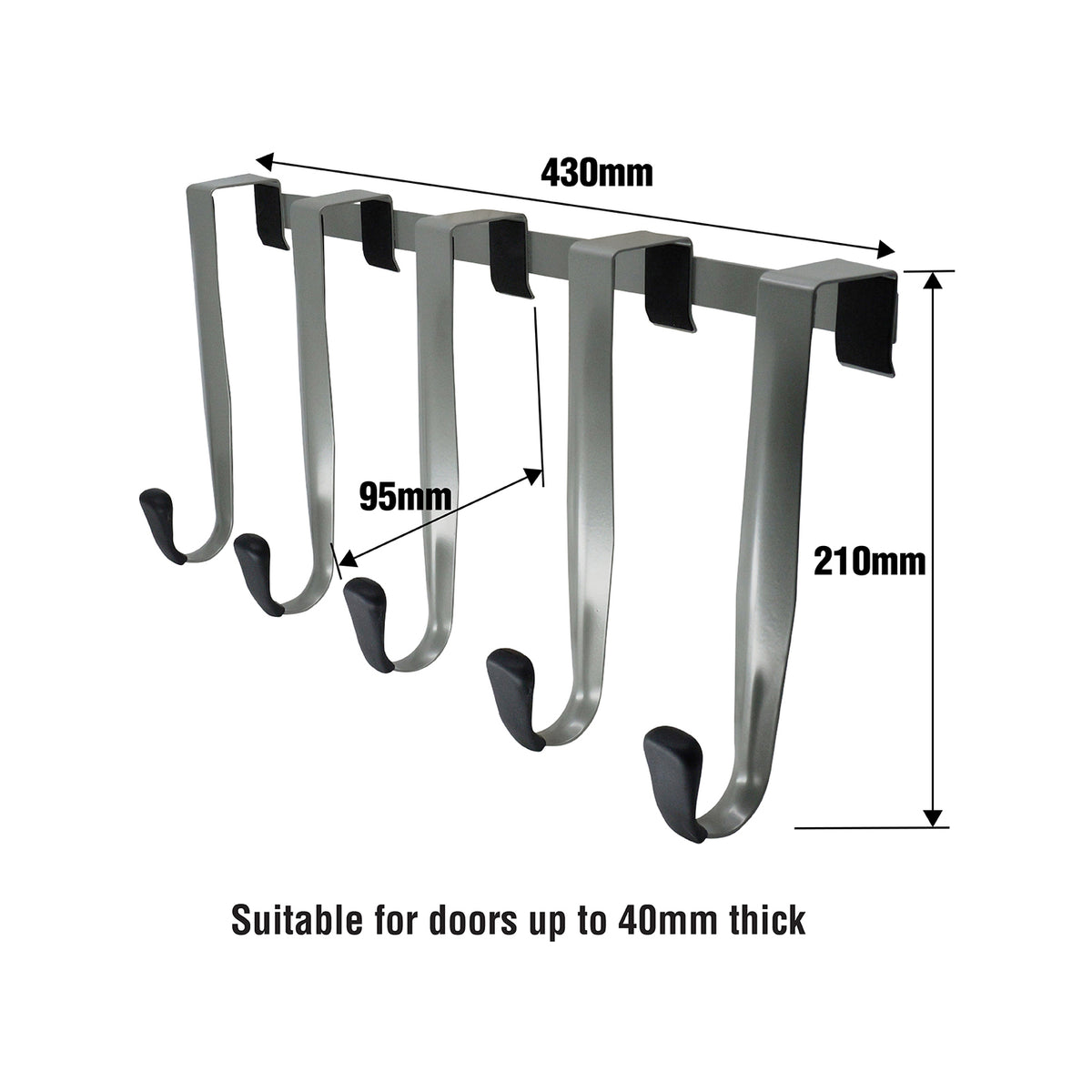 Adoored 5 Hook Satin Chrome Over-The-Door Hook Rack