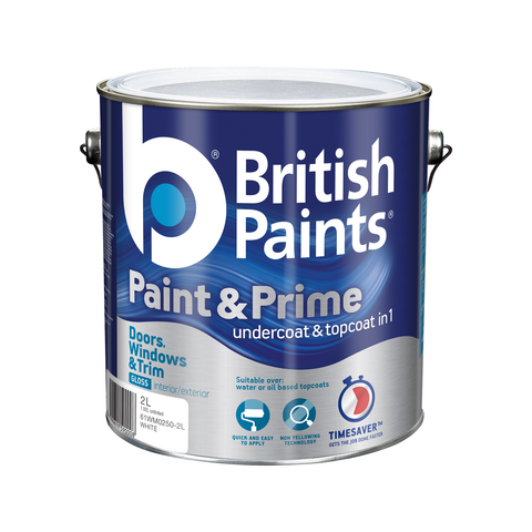 British Paints 2L White Gloss Doors Windows and Trim Paint and Prime Tintable