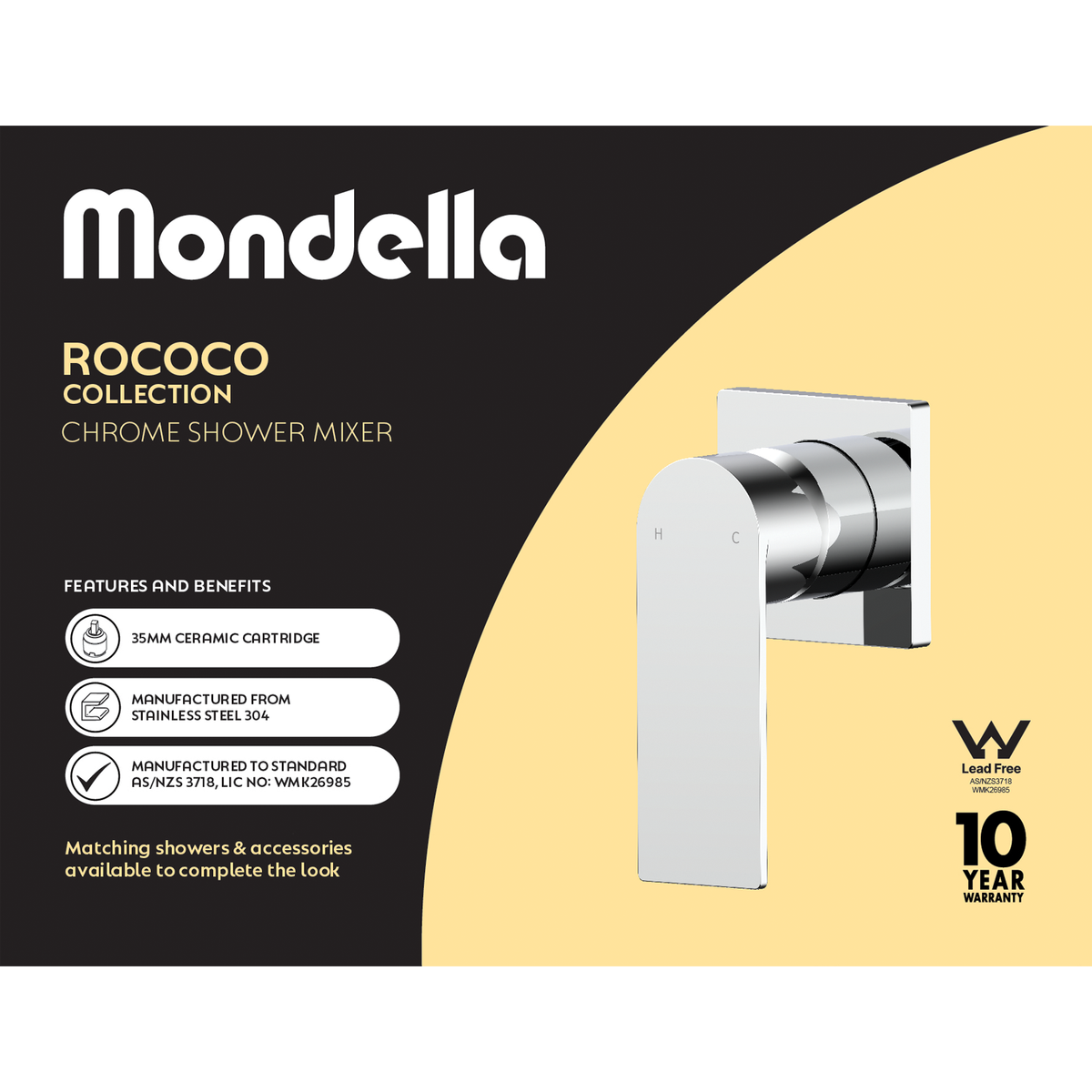 Mondella Chrome Rococo Shower Mixer - 165mm x 125mm x 105mm - Lead-Free - SuperSaverAU - view 4