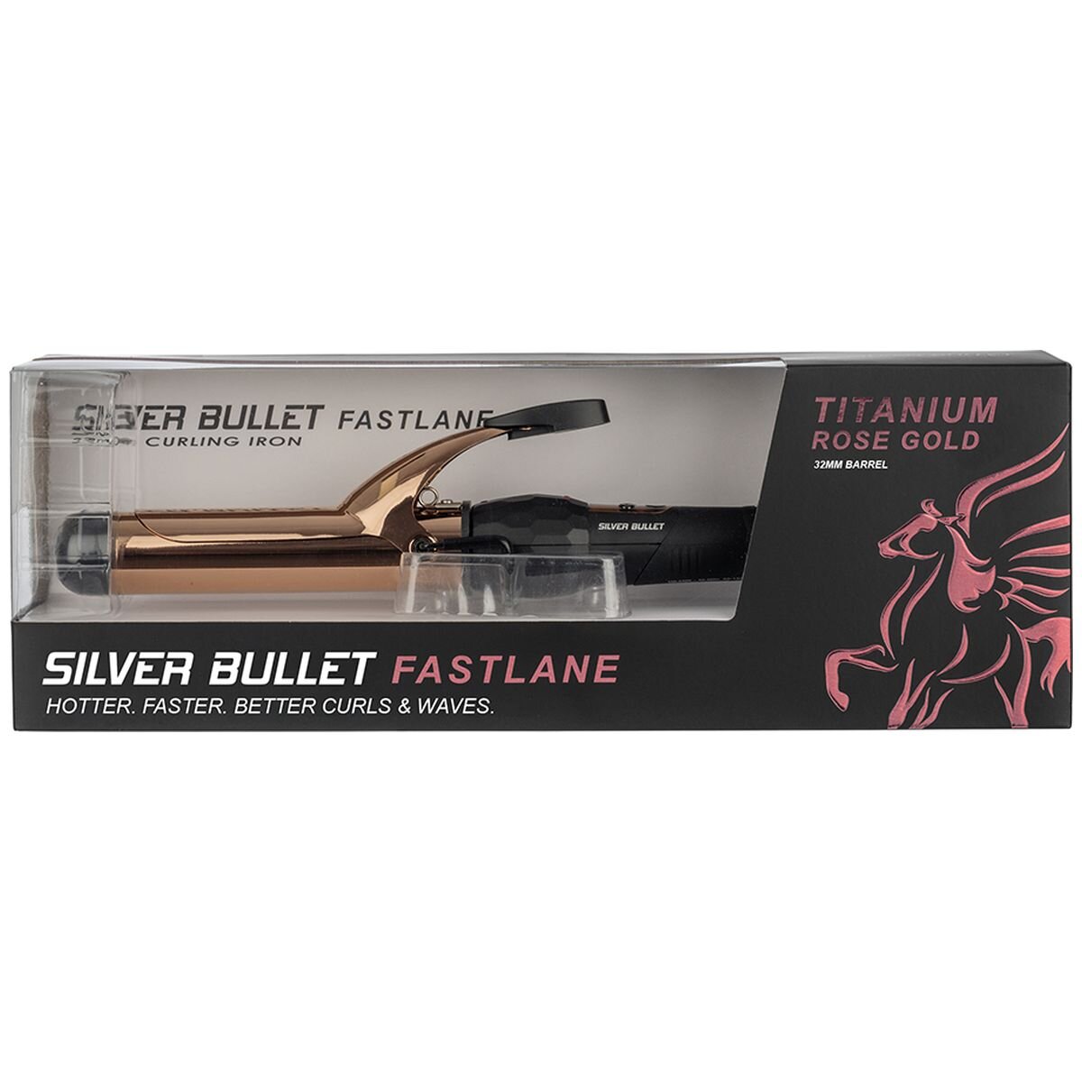 Silver Bullet Fastlane Rose Gold Titanium Curling Iron - 32mm Barrel, Loose Curls, Dual Voltage - 900873